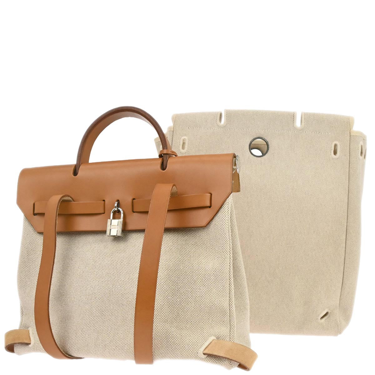 Hermes Natural Toile H Herbag a Dos 2 in 1 Backpack