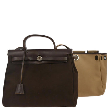 Hermes Brown Toile Officier Herbag PM 2 in 1 Shoulder Handbag
