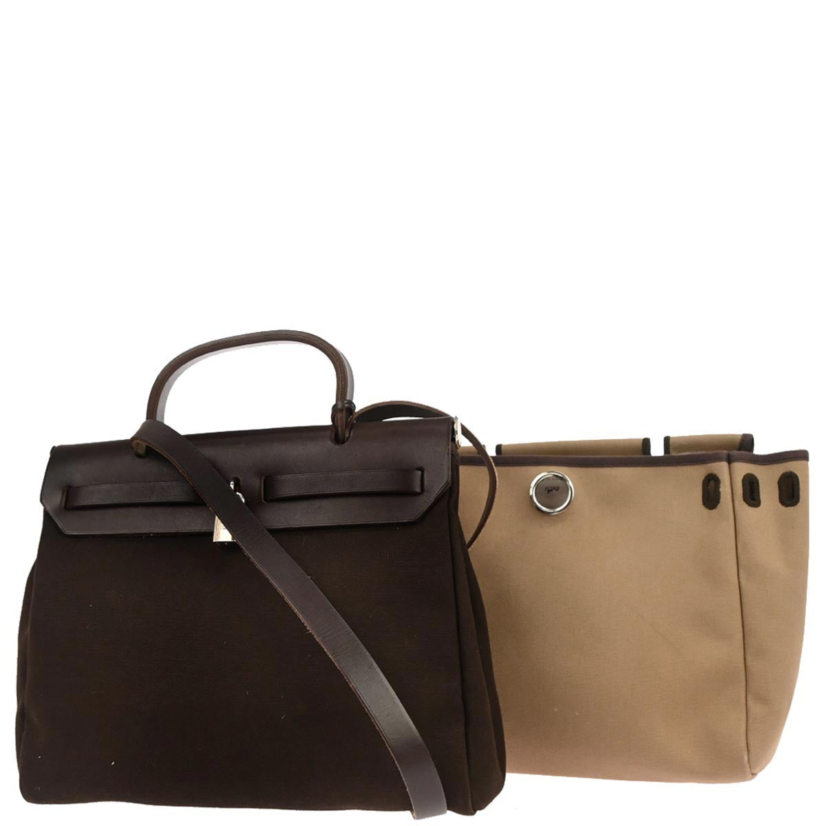 Hermes Brown Toile Officier Herbag PM 2 in 1 Shoulder Handbag