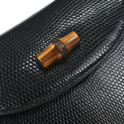 Gucci * Black Lizard Bamboo 2way Shoulder Handbag