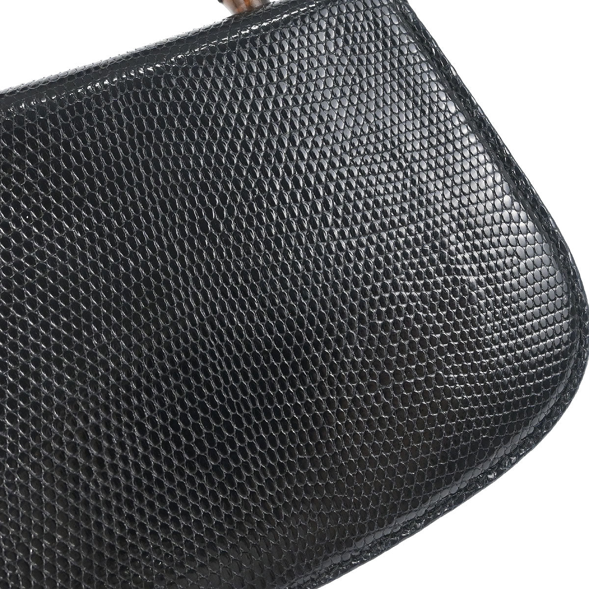 Gucci * Black Lizard Bamboo 2way Shoulder Handbag
