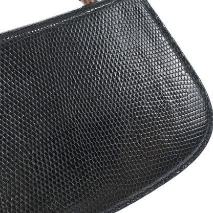 Gucci * Black Lizard Bamboo 2way Shoulder Handbag