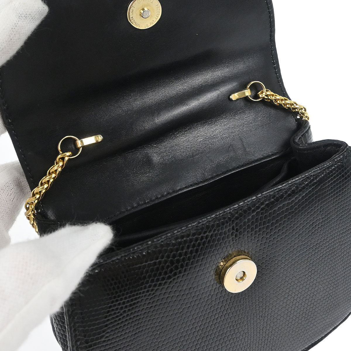 Gucci * Black Lizard Bamboo 2way Shoulder Handbag