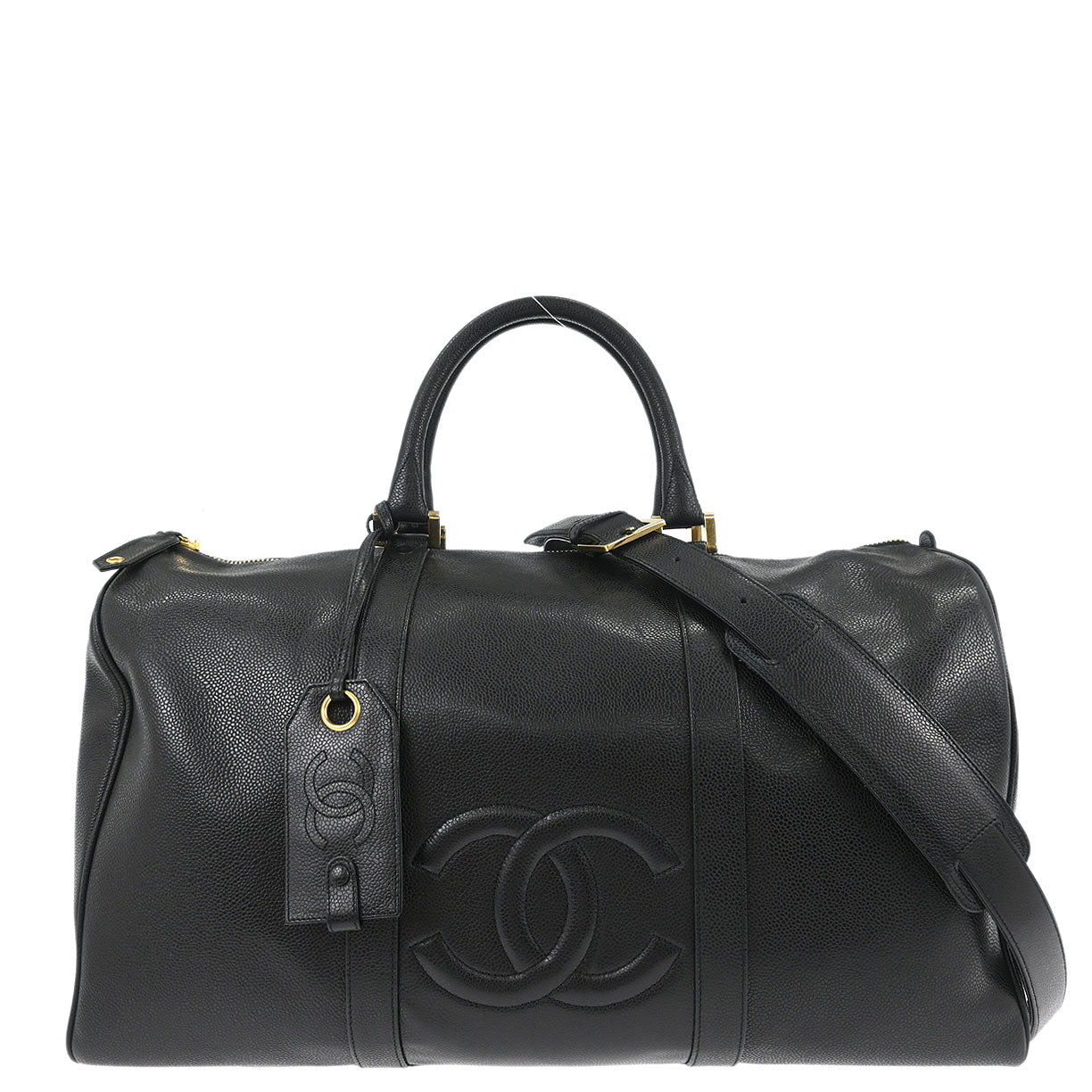 Chanel Black Caviar Skin 2way Shoulder Duffle Handbag
