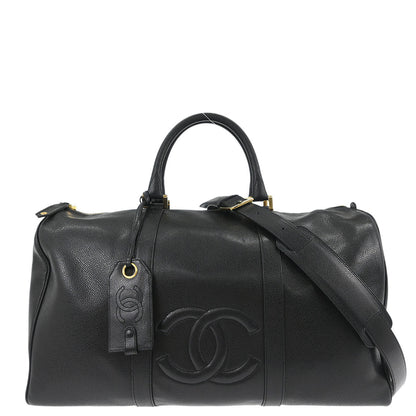 Chanel Black Caviar Skin 2way Shoulder Duffle Handbag