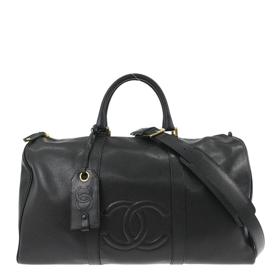 Chanel Black Caviar Skin 2way Shoulder Duffle Handbag