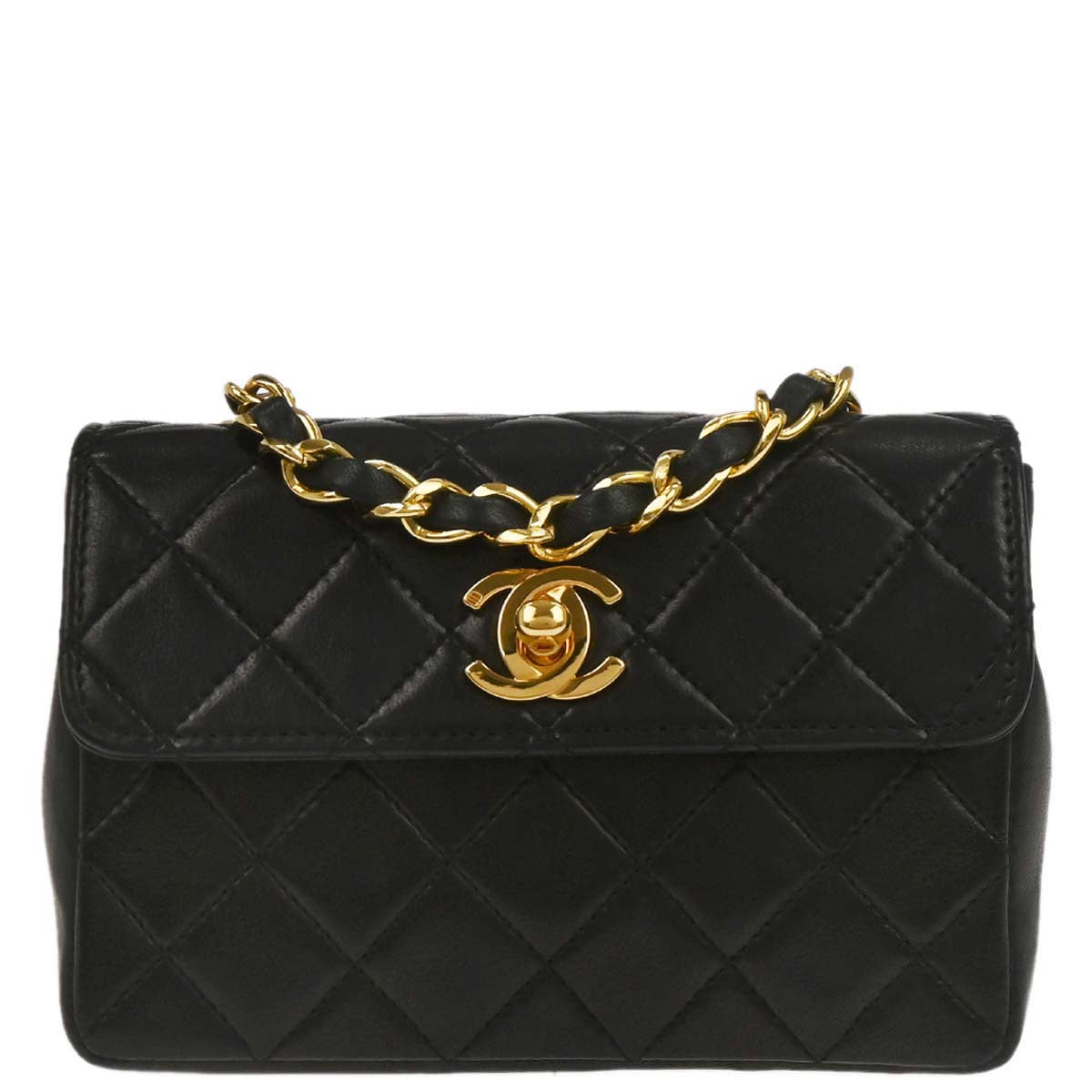 Chanel 1989-1991 Black Lambskin Straight Flap Shoulder Bag