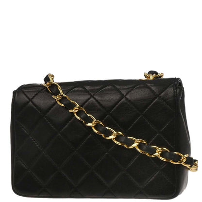 Chanel 1989-1991 Black Lambskin Straight Flap Shoulder Bag