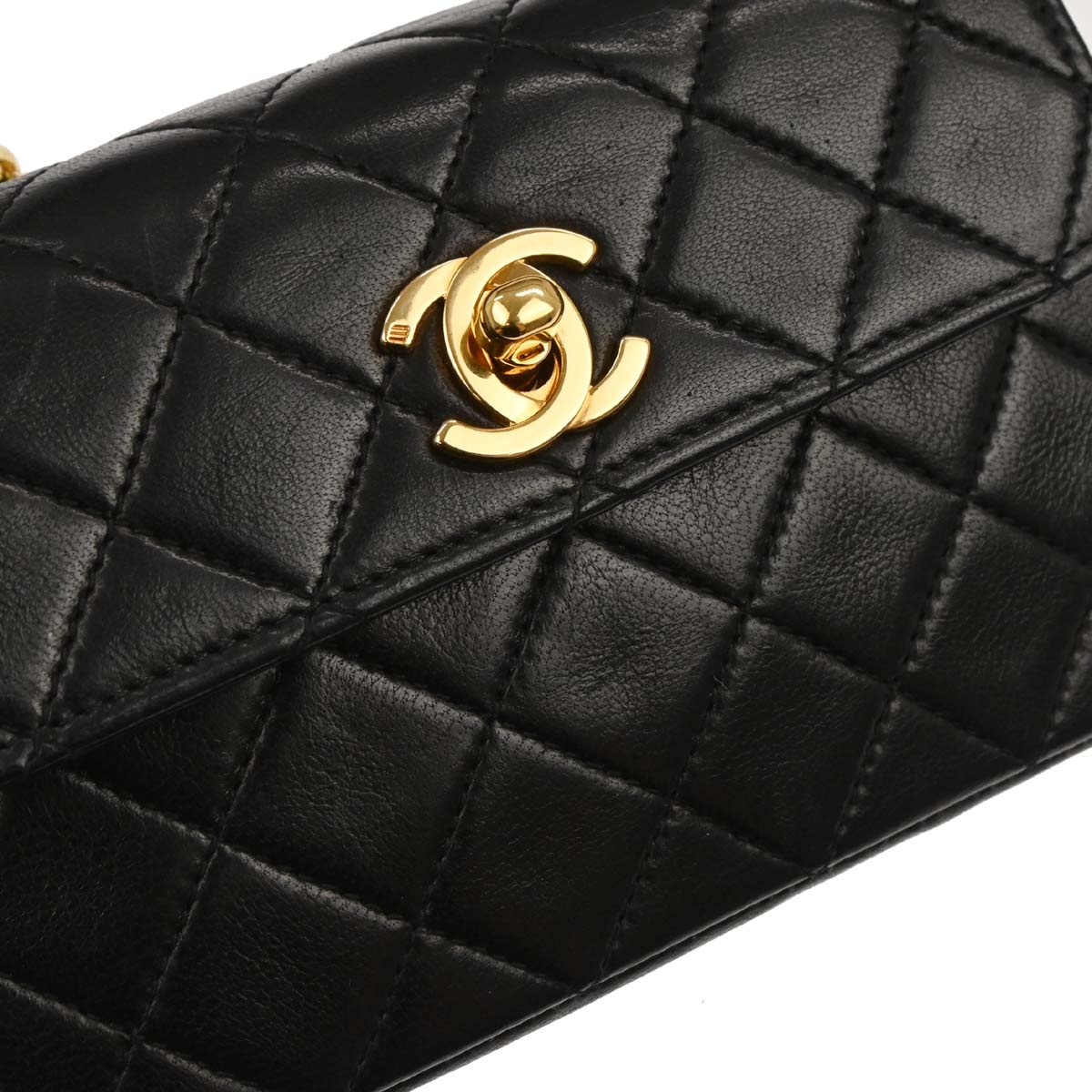 Chanel 1989-1991 Black Lambskin Straight Flap Shoulder Bag