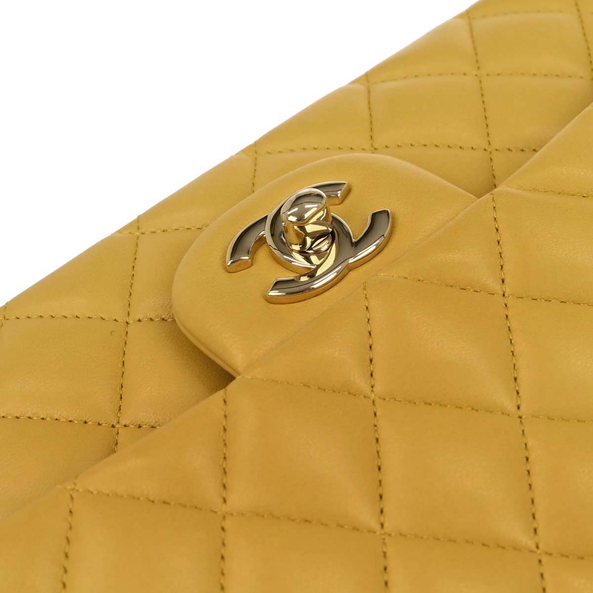 Chanel Yellow Lambskin Medium Classic Double Flap Shoulder Bag