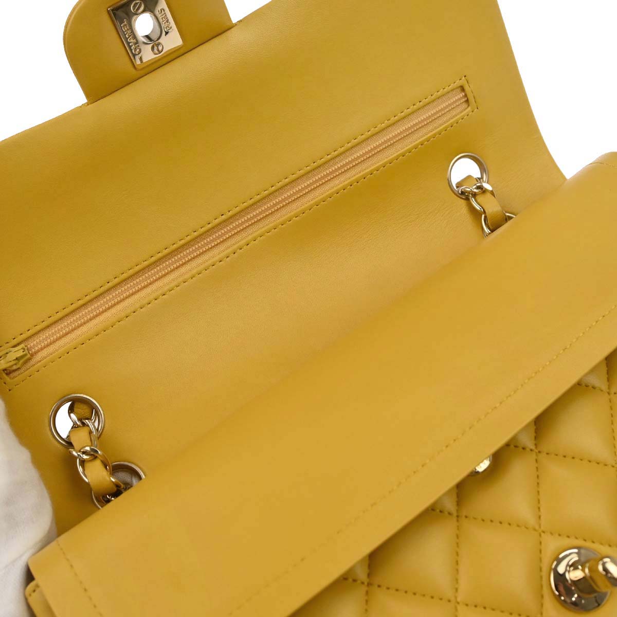 Chanel Yellow Lambskin Medium Classic Double Flap Shoulder Bag