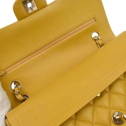 Chanel Yellow Lambskin Medium Classic Double Flap Shoulder Bag
