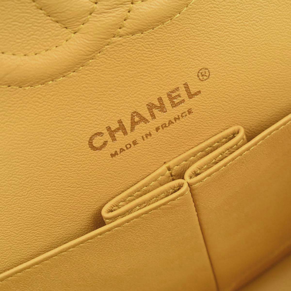 Chanel Yellow Lambskin Medium Classic Double Flap Shoulder Bag