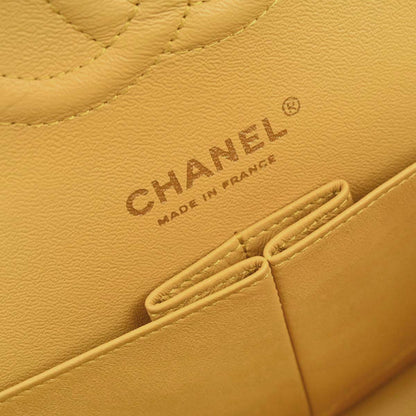 Chanel Yellow Lambskin Medium Classic Double Flap Shoulder Bag