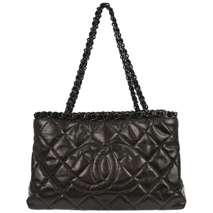 Chanel Metallic Gray Calfskin Chain Me Tote Handbag