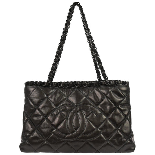 Chanel Metallic Gray Calfskin Chain Me Tote Handbag