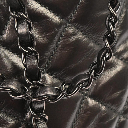 Chanel Metallic Gray Calfskin Chain Me Tote Handbag