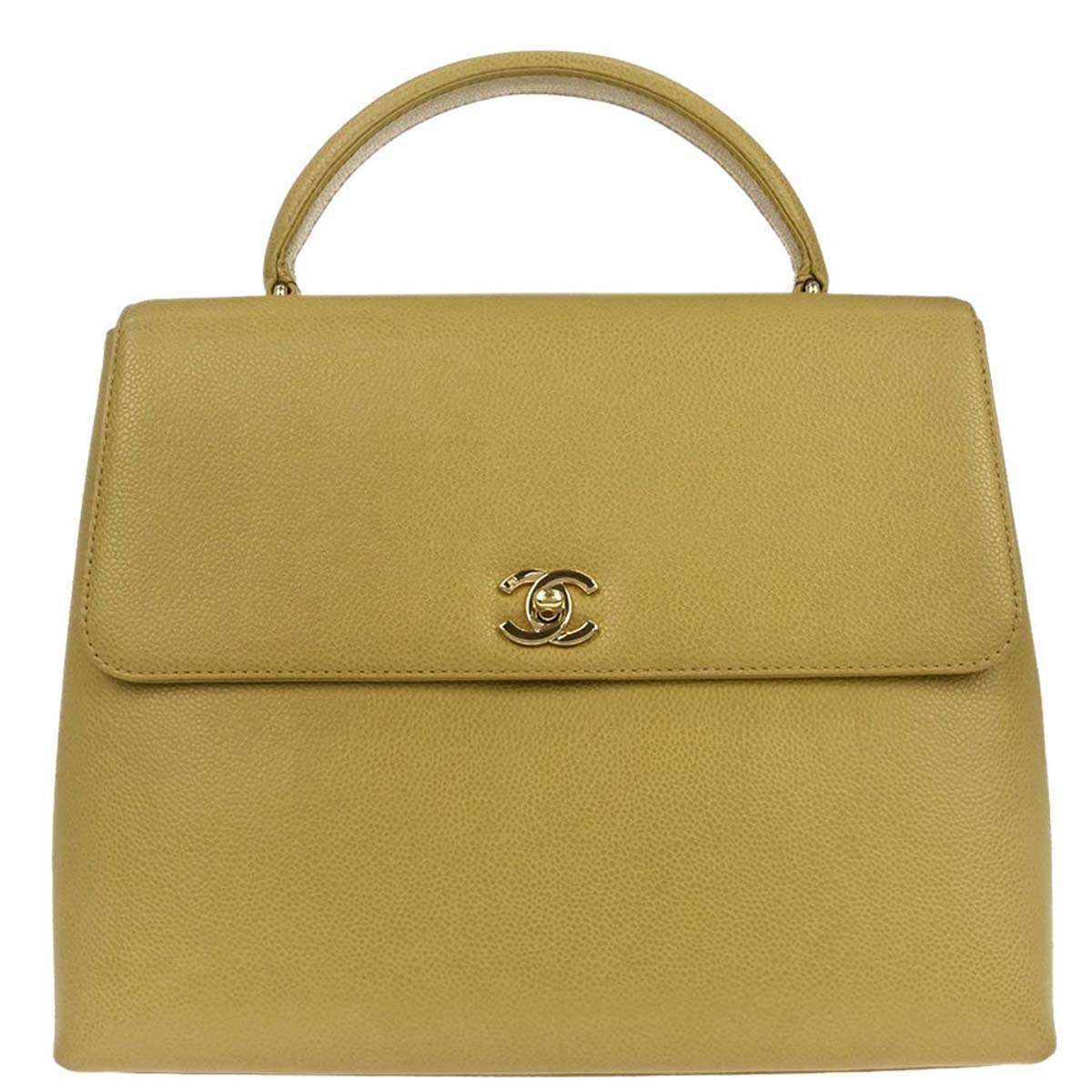 Chanel Yellow Caviar Skin Kelly Top Handle Handbag