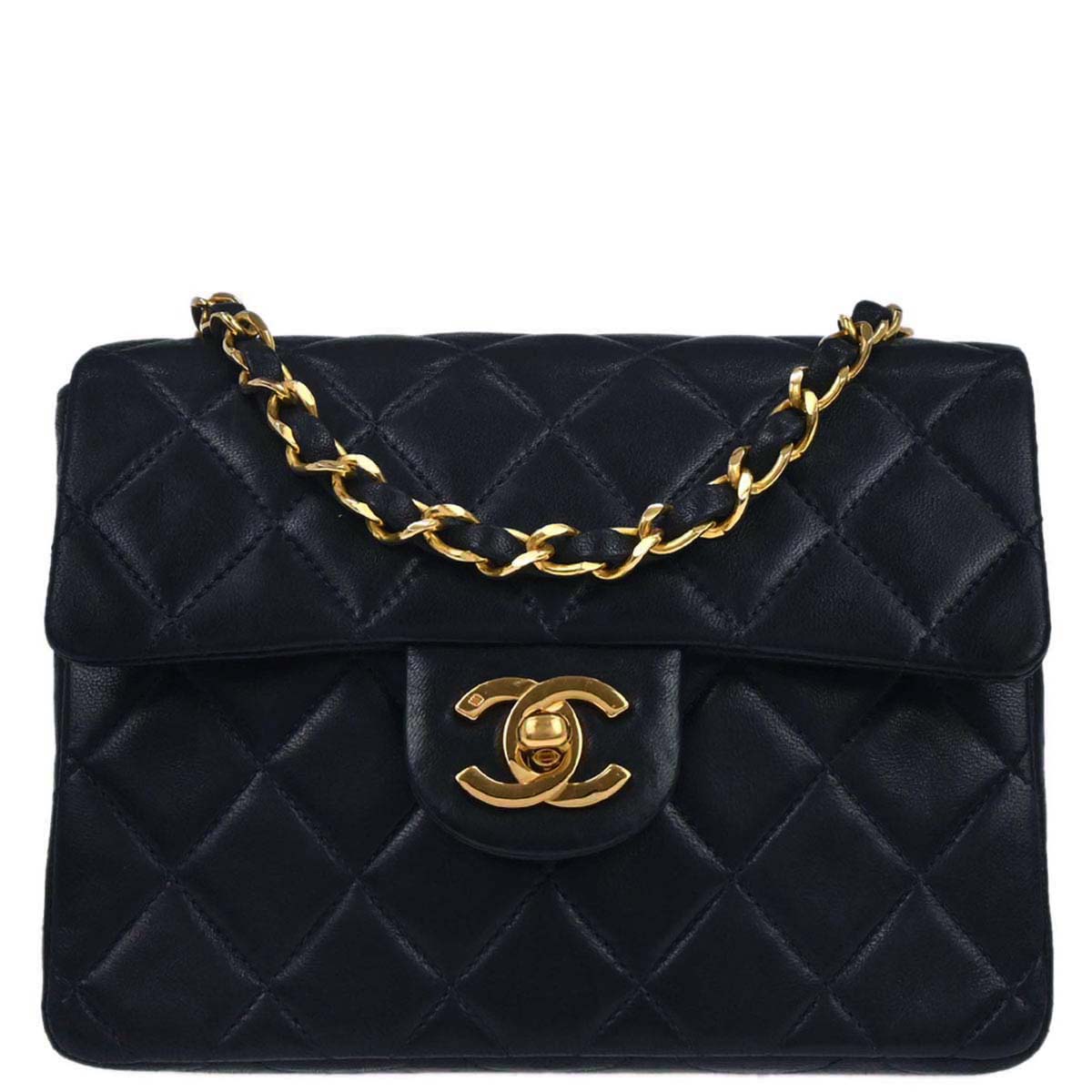 Chanel 1989-1991 Navy Lambskin Mini Classic Square Flap Shoulder Bag 17