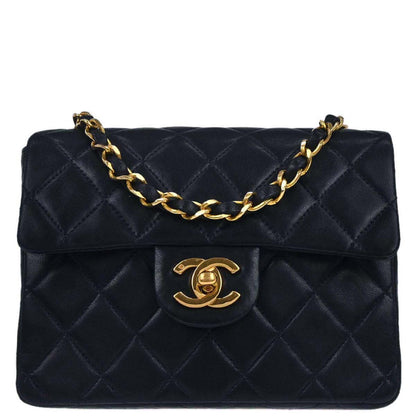 Chanel 1989-1991 Navy Lambskin Mini Classic Square Flap Shoulder Bag 17