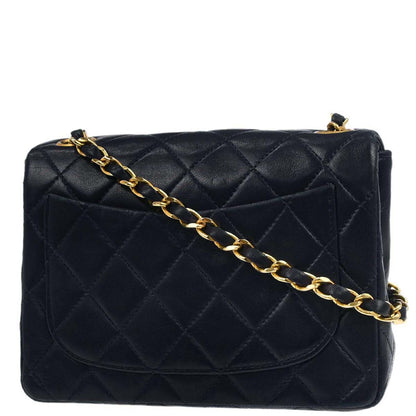 Chanel 1989-1991 Navy Lambskin Mini Classic Square Flap Shoulder Bag 17