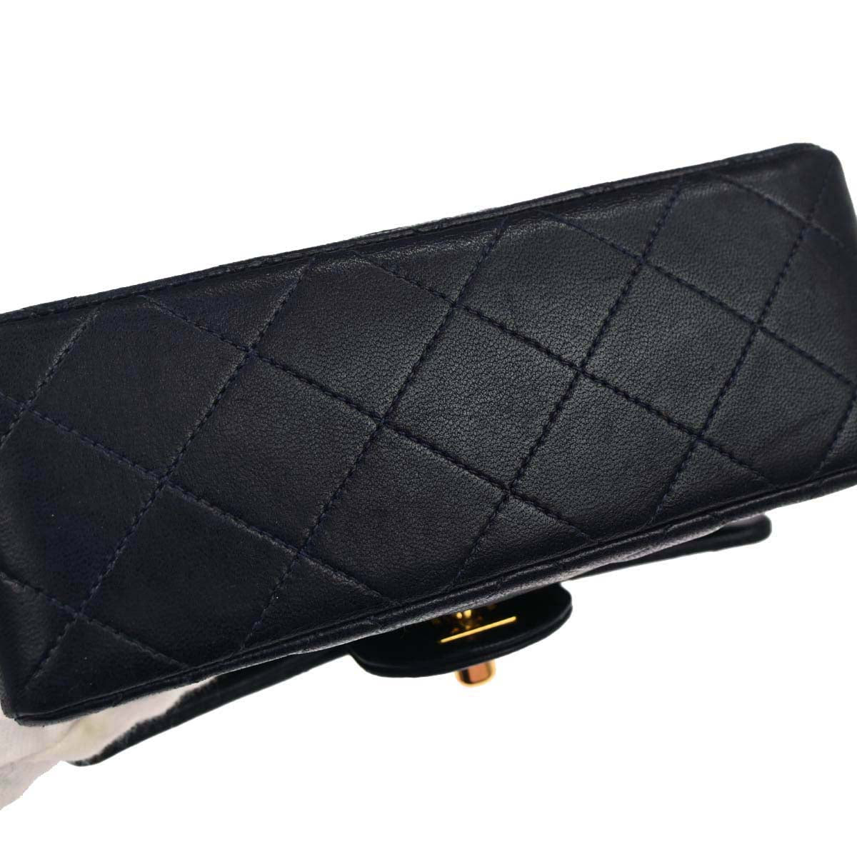 Chanel 1989-1991 Navy Lambskin Mini Classic Square Flap Shoulder Bag 17