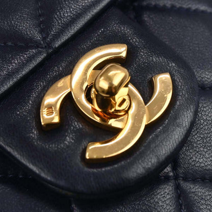 Chanel 1989-1991 Navy Lambskin Mini Classic Square Flap Shoulder Bag 17