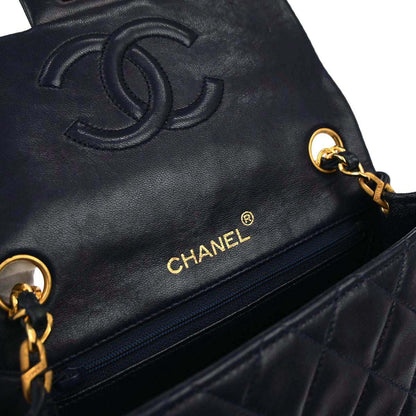 Chanel 1989-1991 Navy Lambskin Mini Classic Square Flap Shoulder Bag 17