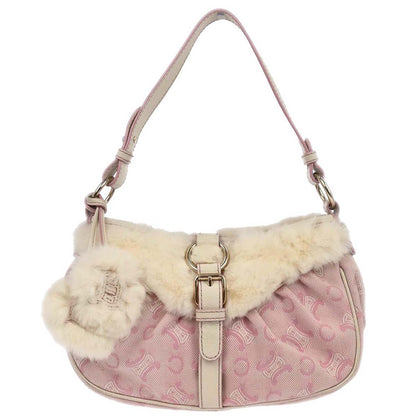 Celine * Pink Rabbit Fur Canvas Macadam Handbag