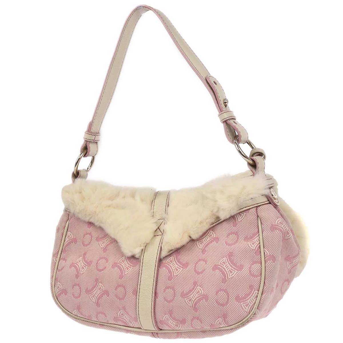 Celine * Pink Rabbit Fur Canvas Macadam Handbag