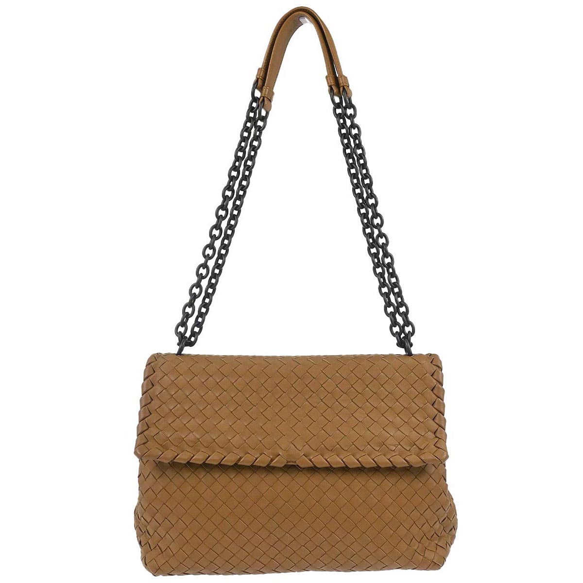 Bottega Veneta Brown Lambskin Intrecciato Shoulder Bag