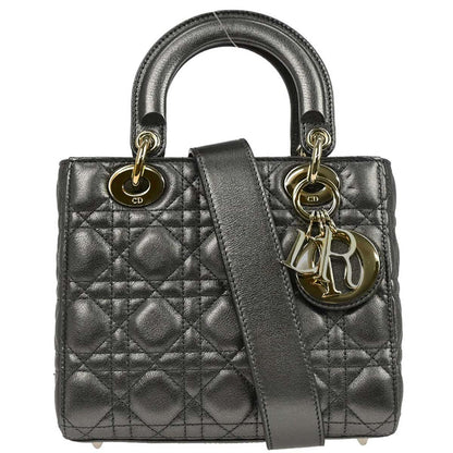Christian Dior Silver Lambskin Small Lady Dior Cannage 2way Shoulder Handbag