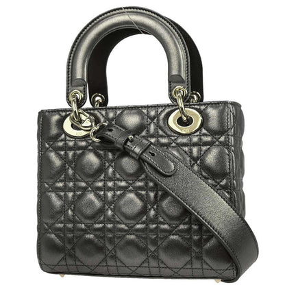 Christian Dior Silver Lambskin Small Lady Dior Cannage 2way Shoulder Handbag
