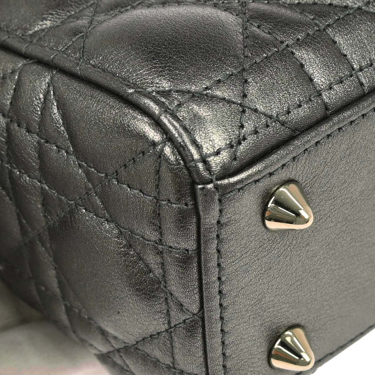 Christian Dior Silver Lambskin Small Lady Dior Cannage 2way Shoulder Handbag