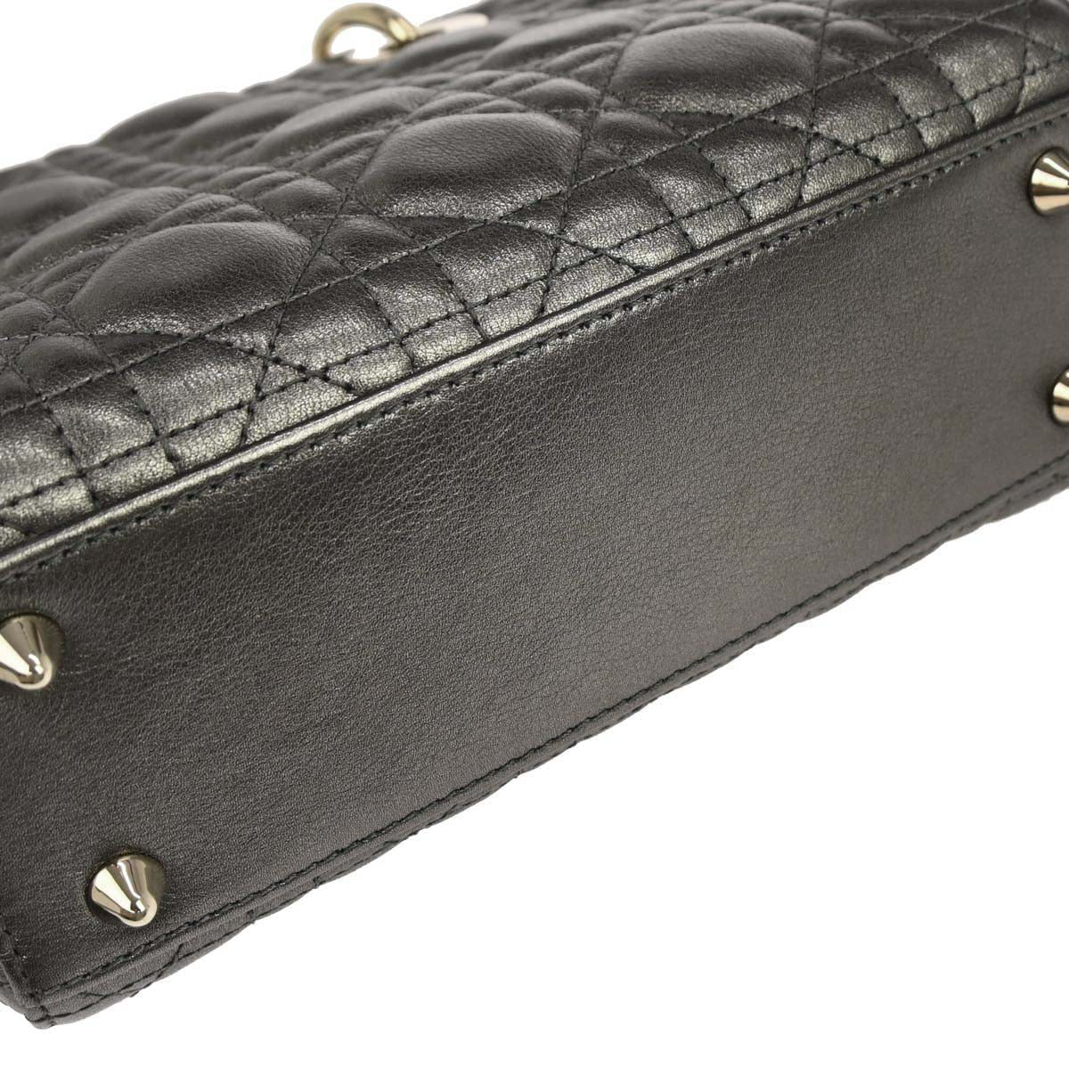 Christian Dior Silver Lambskin Small Lady Dior Cannage 2way Shoulder Handbag