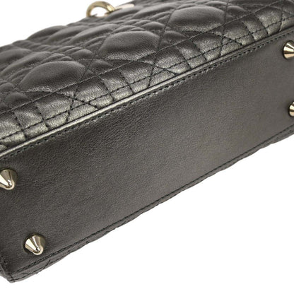 Christian Dior Silver Lambskin Small Lady Dior Cannage 2way Shoulder Handbag