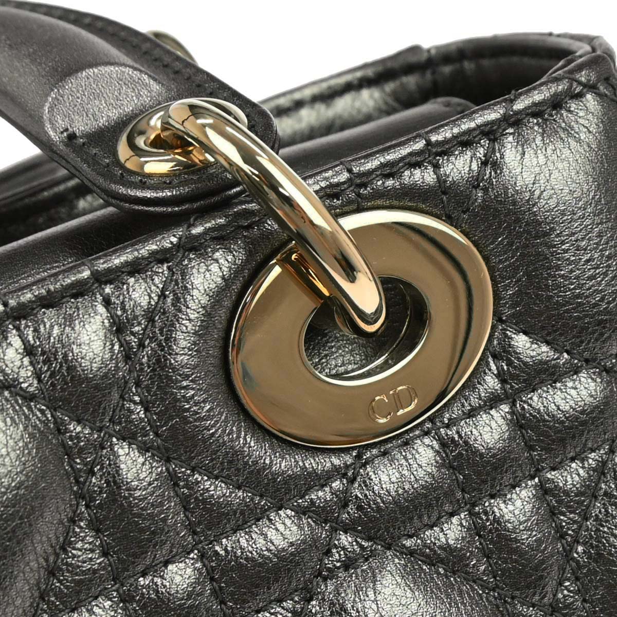 Christian Dior Silver Lambskin Small Lady Dior Cannage 2way Shoulder Handbag