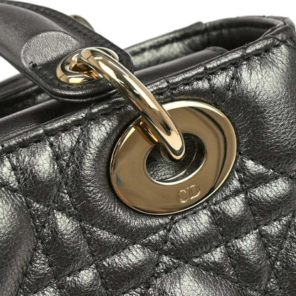 Christian Dior Silver Lambskin Small Lady Dior Cannage 2way Shoulder Handbag