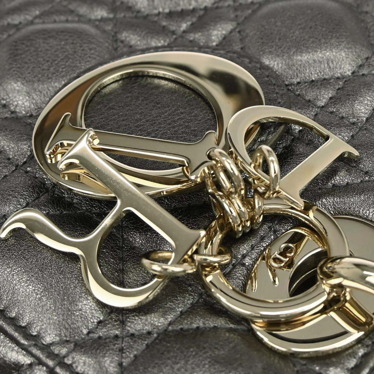 Christian Dior Silver Lambskin Small Lady Dior Cannage 2way Shoulder Handbag