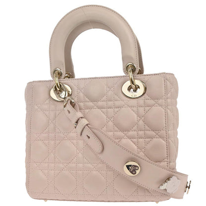 Christian Dior Pink Lambskin Small Lady Dior Cannage 2way Shoulder Handbag