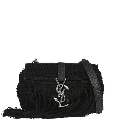 Saint Laurent Black Fabric Baby Crochet Shoulder Bag