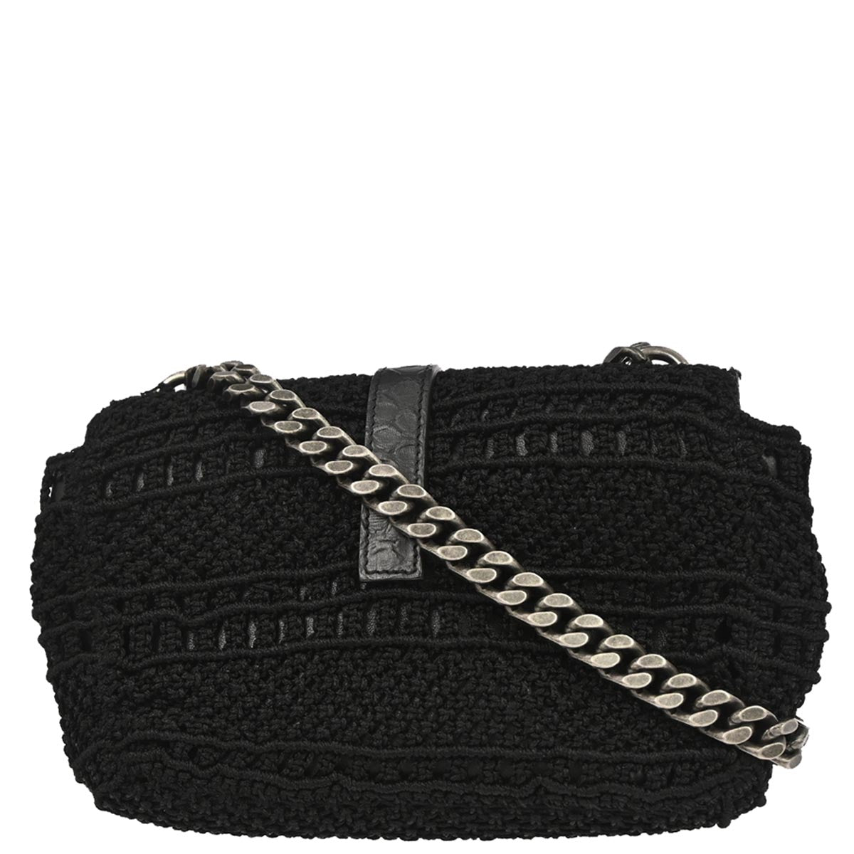 Saint Laurent Black Fabric Baby Crochet Shoulder Bag