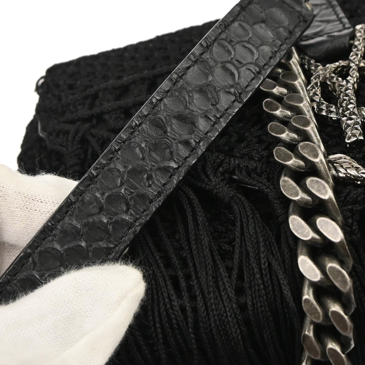 Saint Laurent Black Fabric Baby Crochet Shoulder Bag