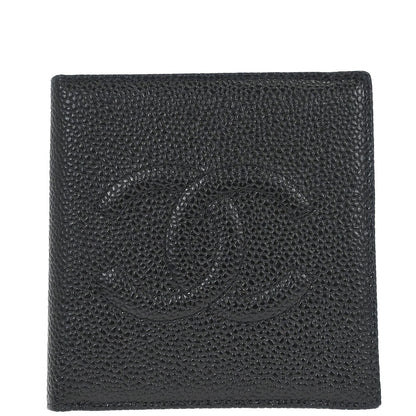 Chanel 1997-1999 Black Caviar Skin Bifold Wallet Purse
