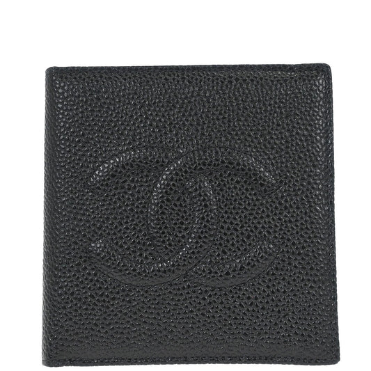 Chanel 1997-1999 Black Caviar Skin Bifold Wallet Purse