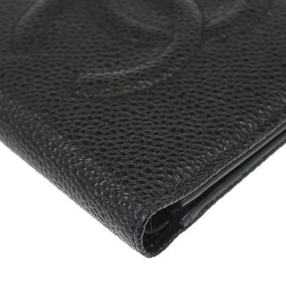 Chanel 1997-1999 Black Caviar Skin Bifold Wallet Purse