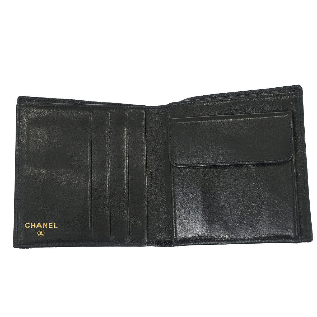 Chanel 1997-1999 Black Caviar Skin Bifold Wallet Purse