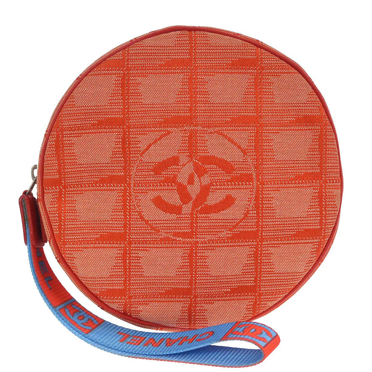 Chanel 2000-2002 Orange Jacquard Nylon New-Travel Line Pouch