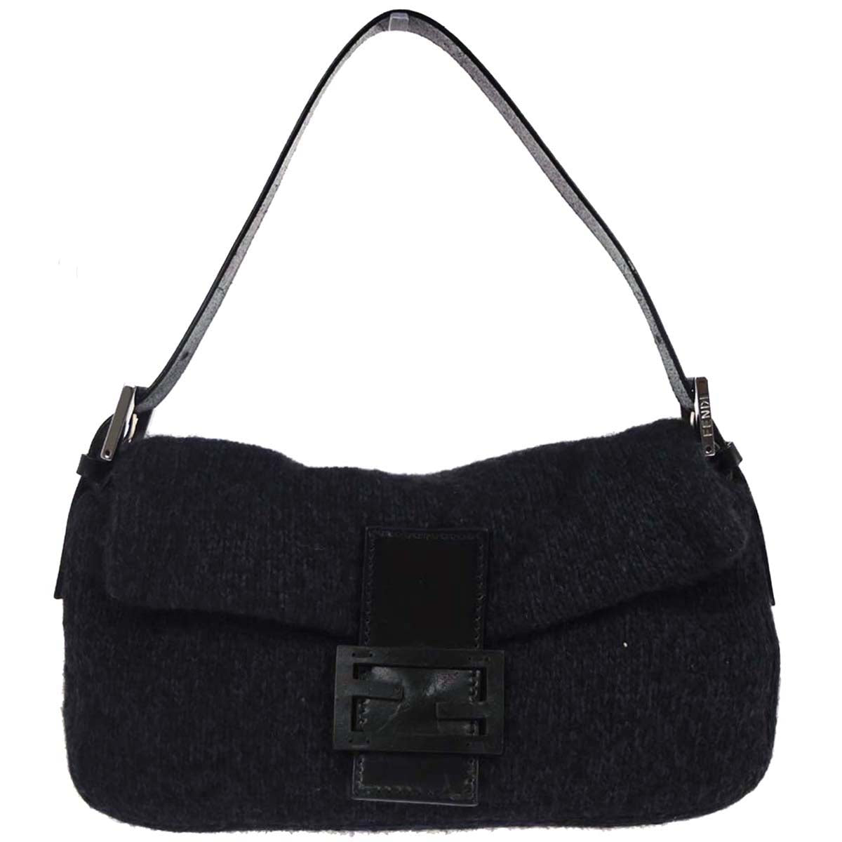 Fendi Black Wool Baguette Handbag