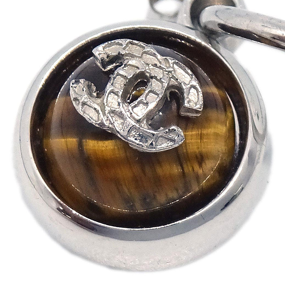 Chanel Button Dangle Pierced Earrings Brown 00A